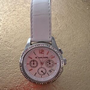 Michael Kors Silver and White Watch with Crystal Details